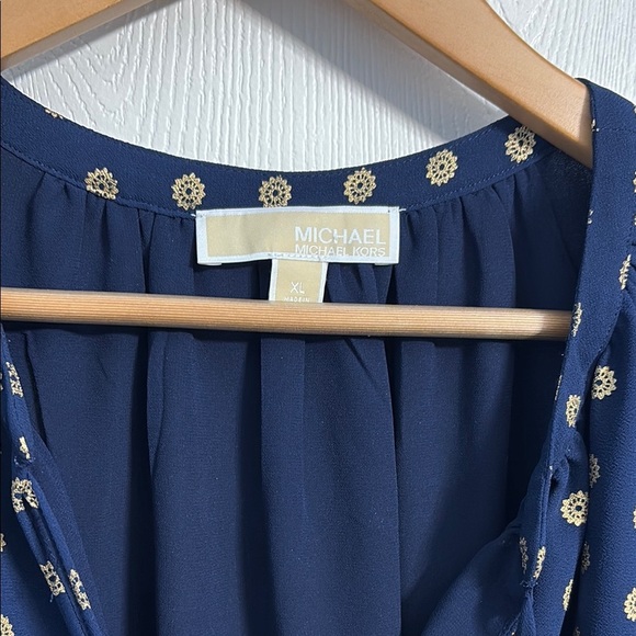 Michael Kors Navy Blouse with Gold Dots - Picture 3 of 8